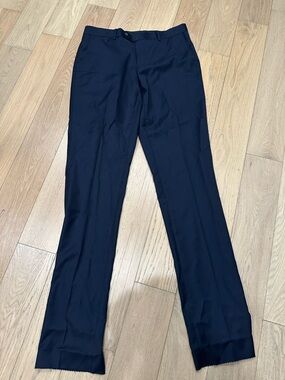 Spier & Mackay Mens Size 33 Slim Fit Wool Trousers Dress Pants Navy Blue